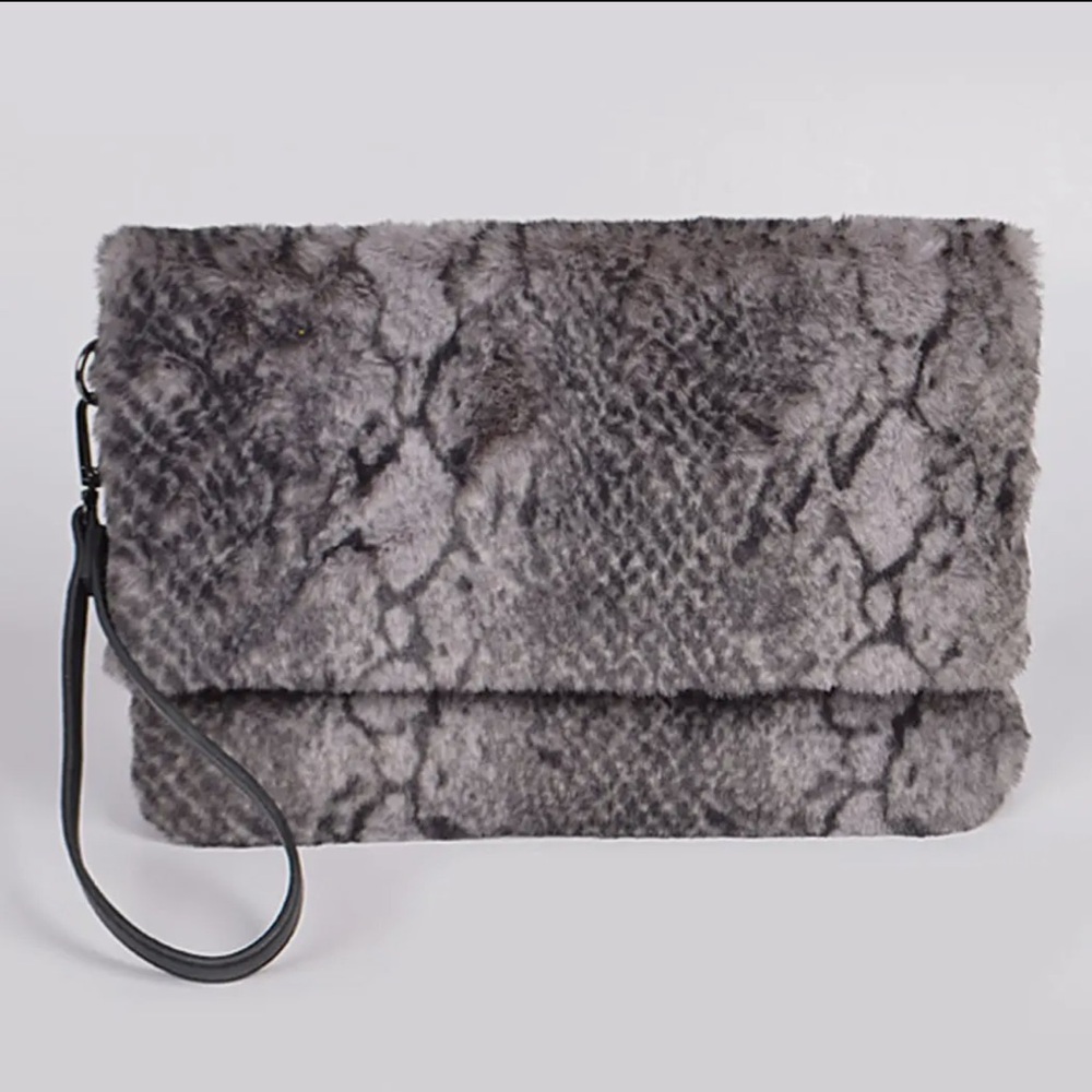 ShopEvelynne Charcoal Faux Fur Wristlet